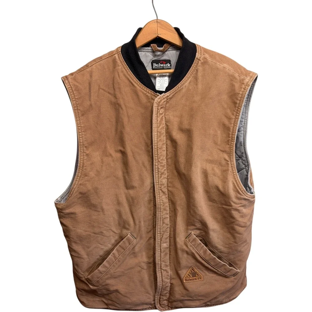 Bulwark FR Mens Flame Resistant Work Vest Brown Westex UltraSoft Distressed L